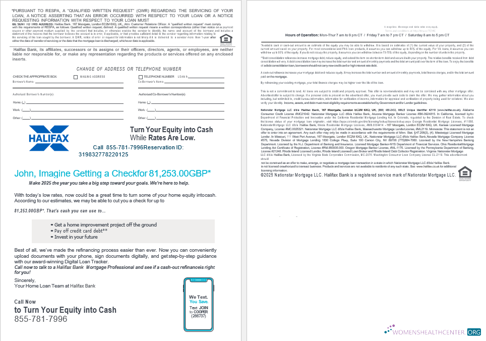 United Kingdom Halifax bank mortgage loan statement in Word and PDF formats , 4 pages 3 4